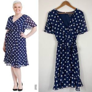 Elegant Blue Polka Dot Wrap Dress